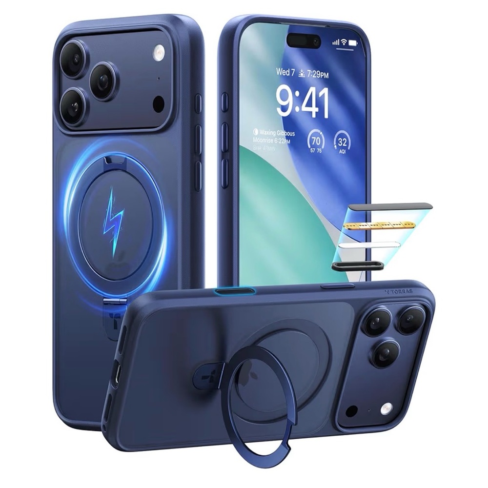 TORRAS Magnetic Ostand for iPhone 17 Pro Max Case Kickstand Blue